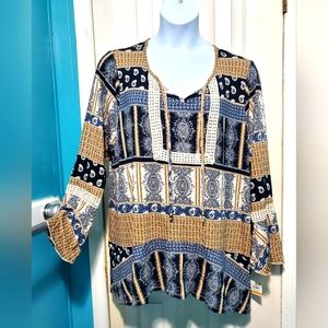 Bohemian Patchwork Blouse - Blue and Gold